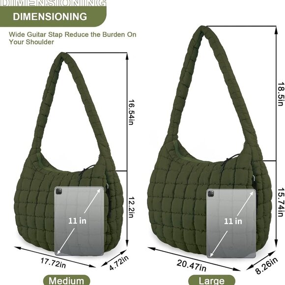 Quilted Puffer Tote Bag Purse Puffy Crossbody Shoulder Bag,Lightweight Nylon Hob - Picture 2 of 7